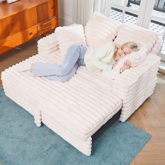 Faux Rabbit Fur Corduroy Pull-out Sleeper Loveseat Sofa