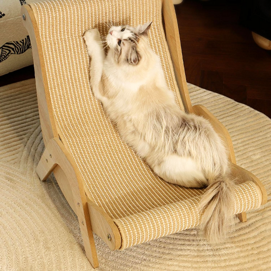 Silla de playa para gatos con rascador de sisal natural, tumbona de madera para rascar
