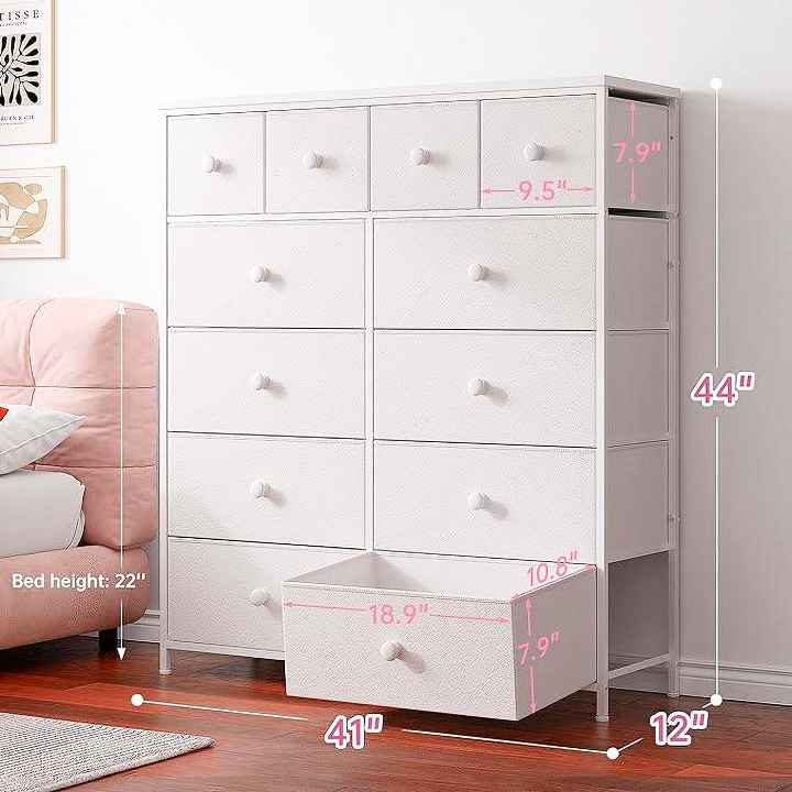 12-Drawer Dresser – Space-Saving Storage with Metal Frame & Wooden Top for Bedroom/Living Room