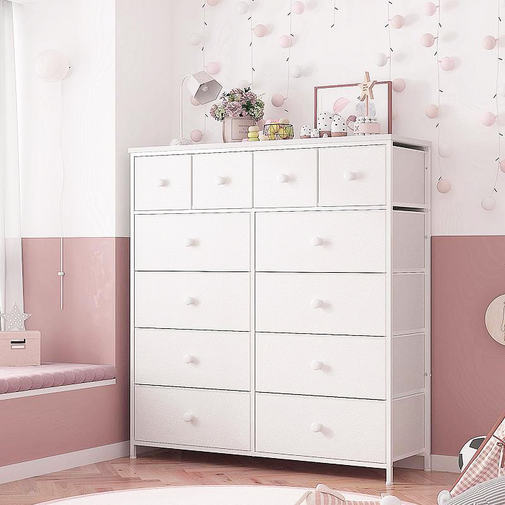 12-Drawer Dresser – Space-Saving Storage with Metal Frame & Wooden Top for Bedroom/Living Room