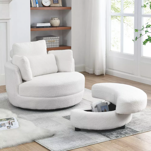 Teddy Barrel Chair with Hidden Storage Ottoman – Cozy & Functional